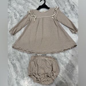 Quincy Mae Brown and White Striped Baby Dress with Bloomers